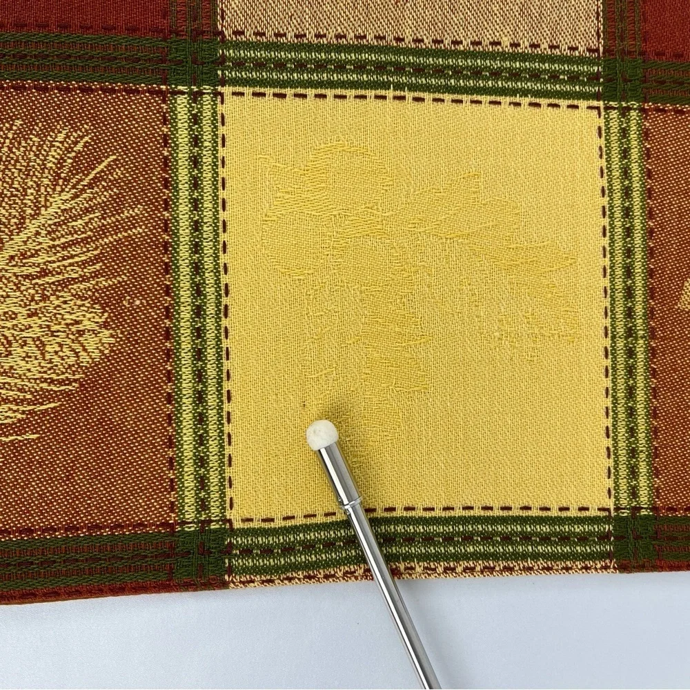 Pair of Placements (2) Damask Square Pattern with Leaves Muted Orange Yellow